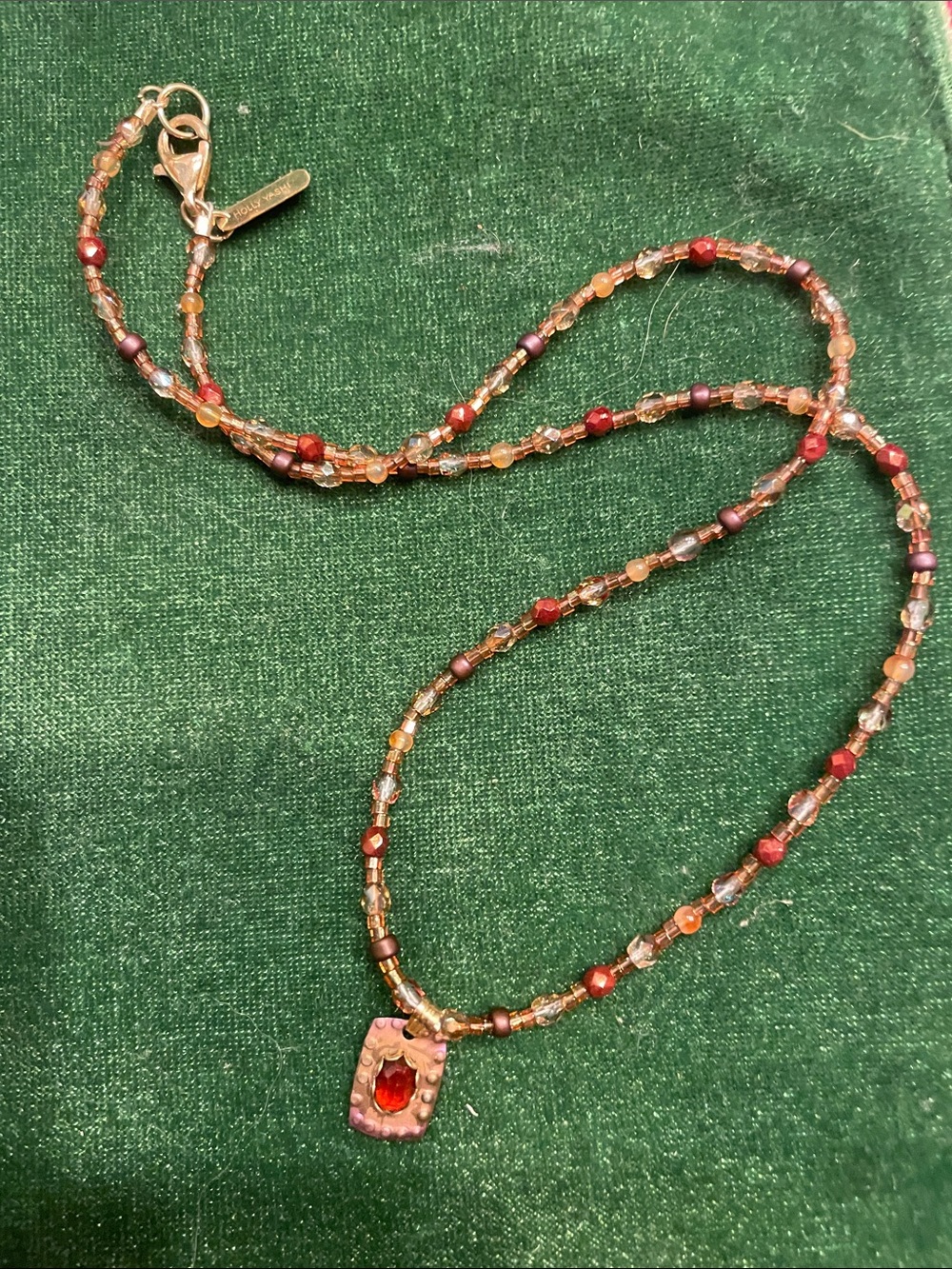 Multicolor Glass Beaded Necklace with Red Garnet Pendant